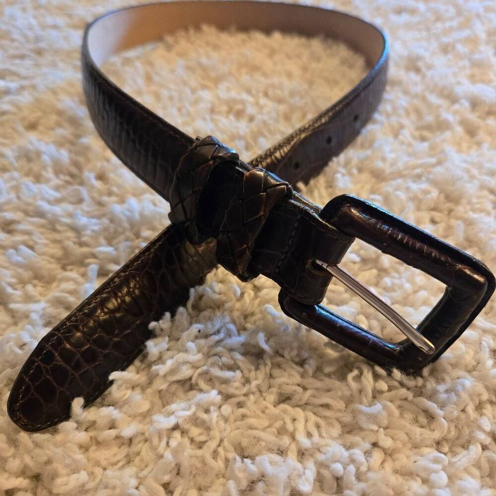 Brighton Dark Brown Croc Embossed Leather Belt Small
